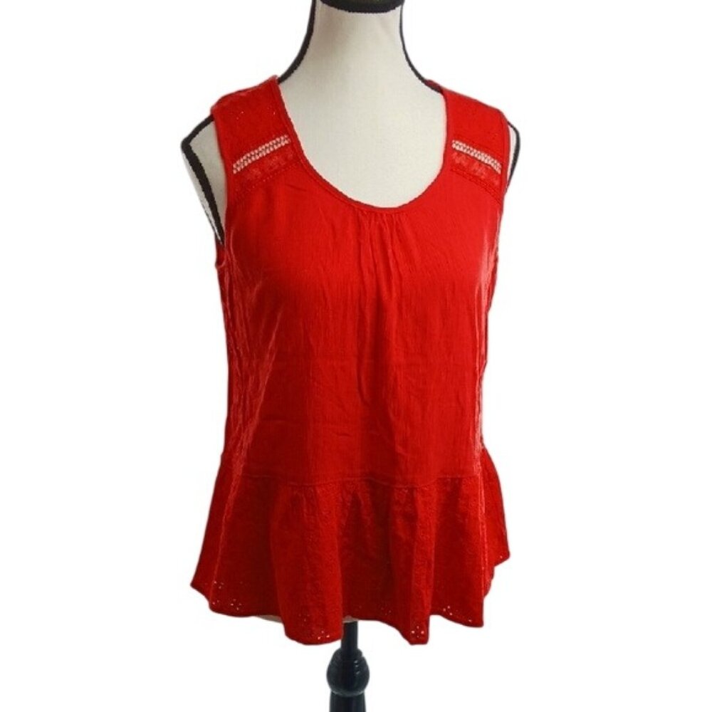 Knox Rose Blouse Red Peplum Eyelet Sleeveless Flowy Womens Size Medium